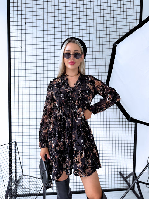 Kleita ar podziņām "PROUDLY" DX16150 - melna ar choco